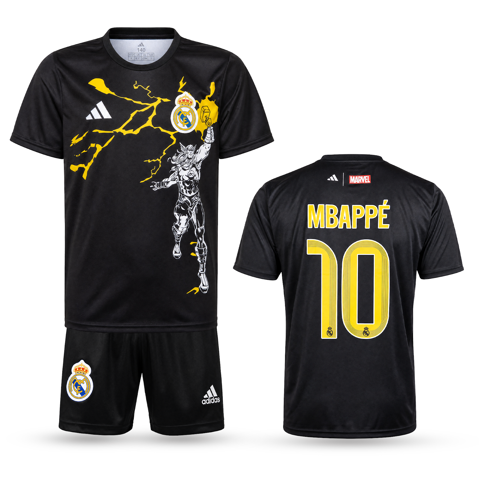 Real Madrid Dětský Thor Edition Fotbalový Komplet, Mbappé. Black, Černý
