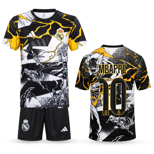 Real Madrid Kids Thor Edition Football Kit, Mbappe. Black-White