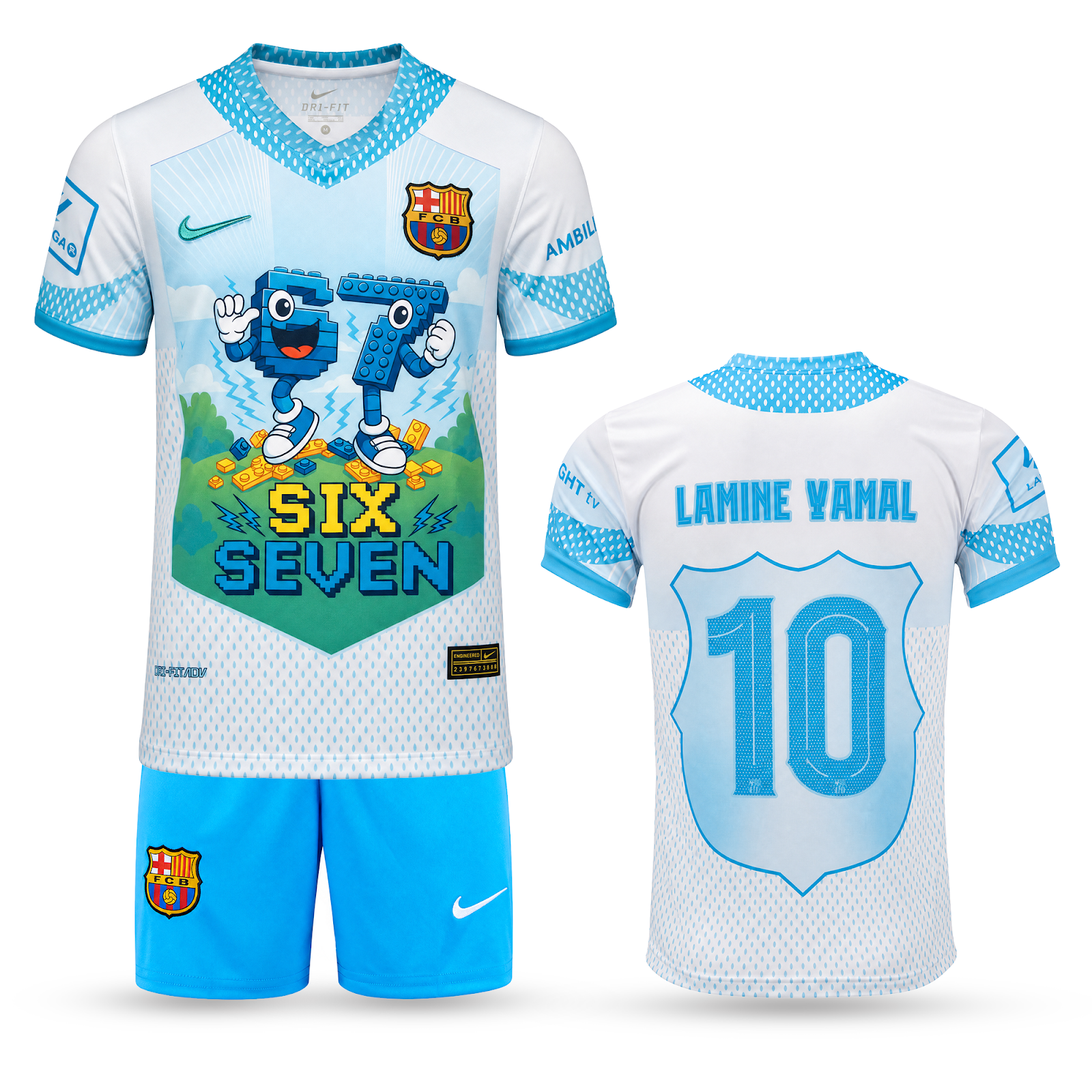 Barcelona Dětský Fotbalový Komplet, Jamal. Six Seven Edition, Světle Modrý