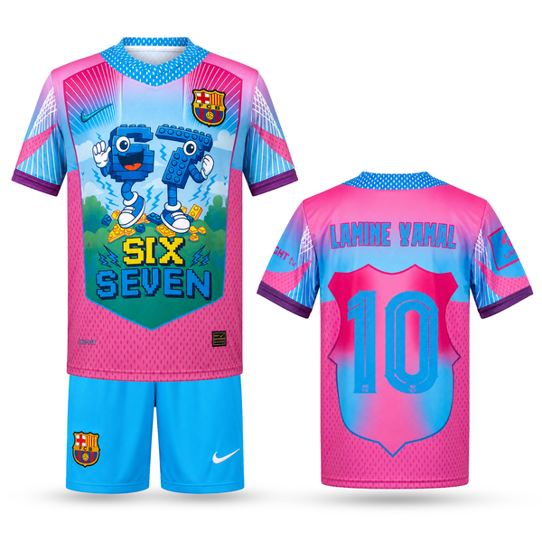Barcelona Dětský Fotbalový Komplet, Jamal. Six Seven Edition, Světle Modro-růžový