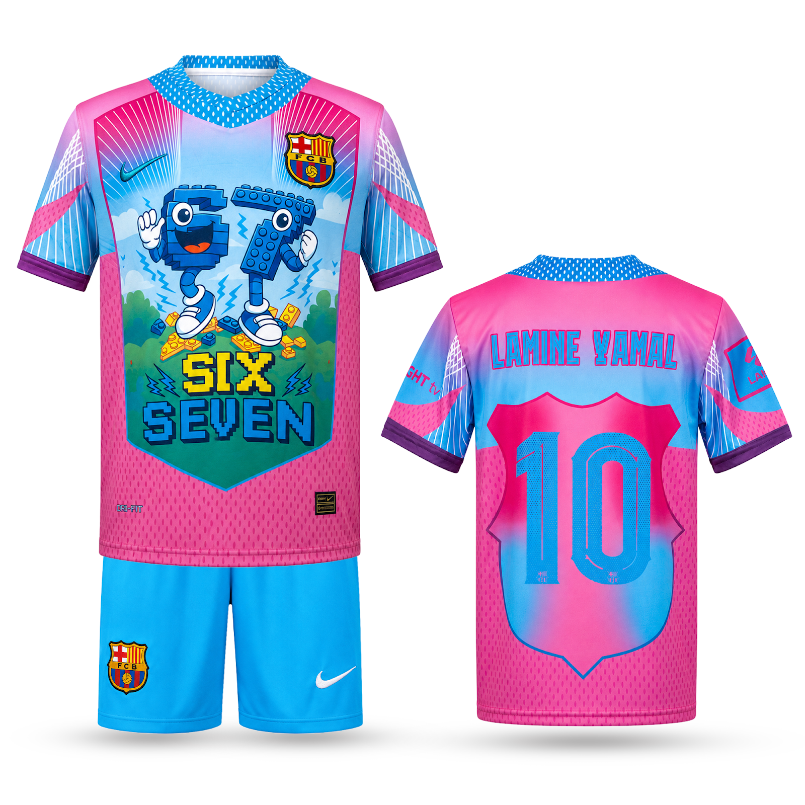 Barcelona Dětský Fotbalový Komplet, Jamal. Six Seven Edition, Světle Modro-růžový