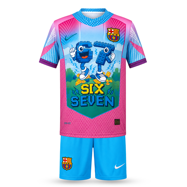 Barcelona Dětský Fotbalový Komplet, Jamal. Six Seven Edition, Světle Modro-růžový