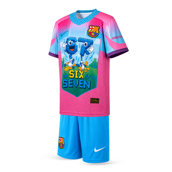 Barcelona Dětský Fotbalový Komplet, Jamal. Six Seven Edition, Světle Modro-růžový