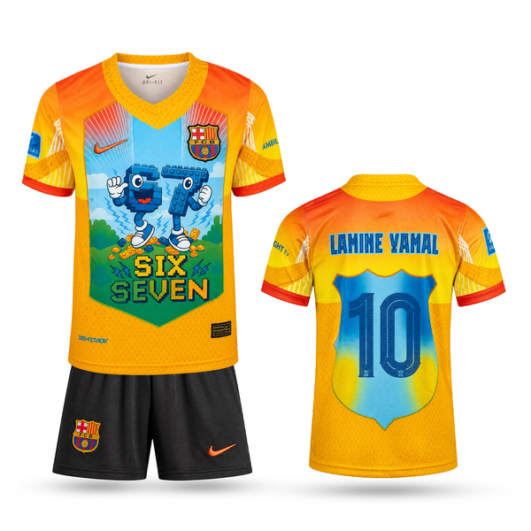Barcelona Dětský Fotbalový Komplet, Yamal. Six Seven Edition, Oranžový