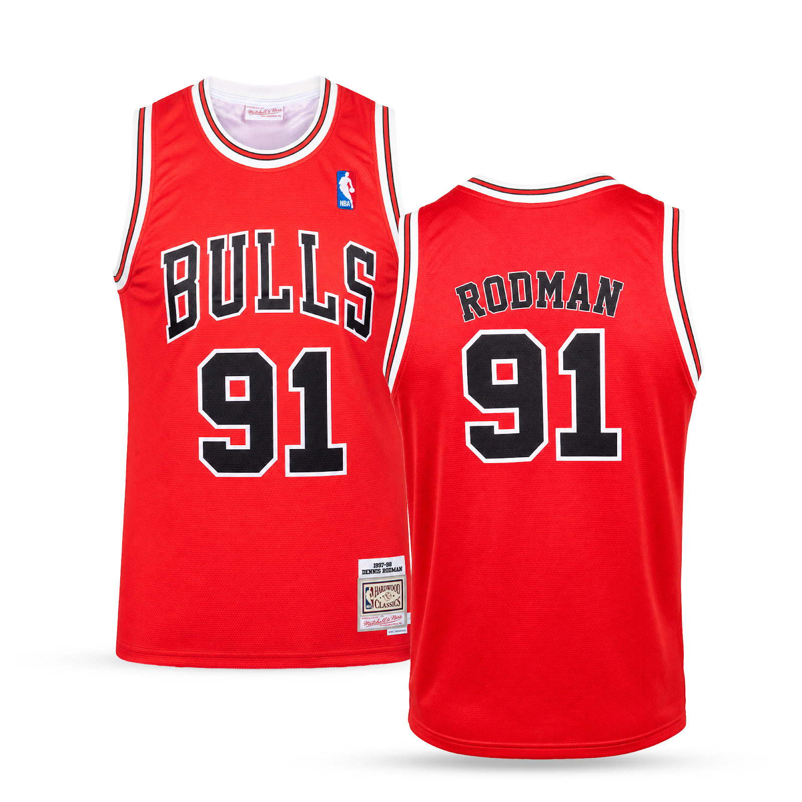 Chicago Bulls Pánský Retro Basketbalový Dres, Rodman. Hardwood Classics, Červený