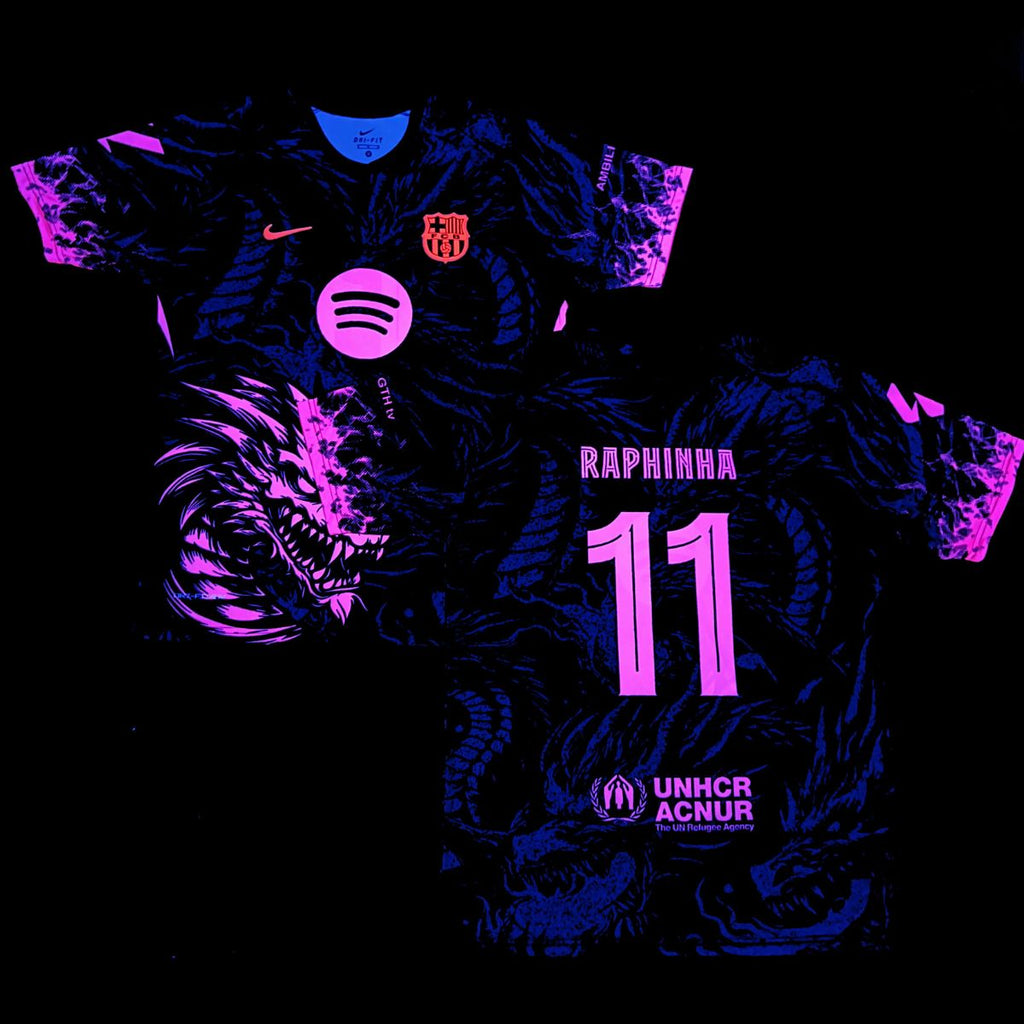 Pánský fluorescenční dres Barcelona, Raphinia. Neonově růžová dračí edice