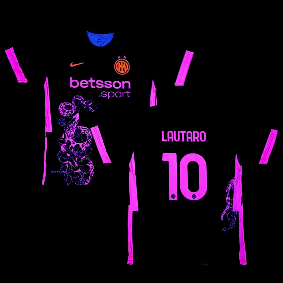Pánský fluorescenční dres Inter, Lautaro. Neonově růžová hadí edice